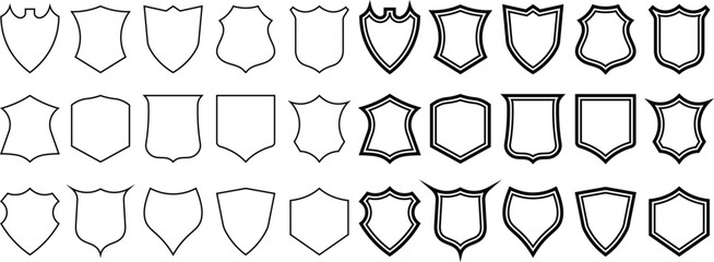 Poster - Collection of black and white shield silhouettes in various shapes and decorative designs