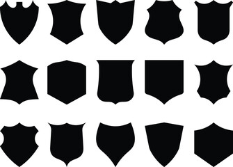 Fototapete - Collection of black heraldic shields silhouettes with various shapes and designs for design use