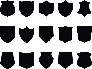 Poster - Collection of black shield silhouettes with various shapes and forms on a white background