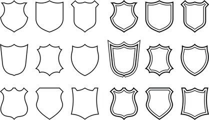 Fototapete - Collection of various outline shield designs in black and white isolated on white background