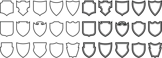Fototapete - Collection of various shield shapes and designs in black and white isolated on white