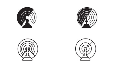 Poster - Four minimalist radar icons displaying communication detection and data transmission across a white background
