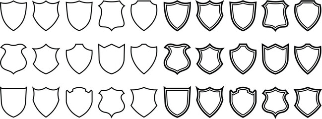 Fototapete - Collection of various shield shapes and outlines for design and creative elements in black and white