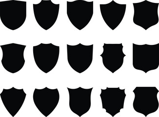 Fototapete - Collection of various shield shapes in black silhouette for graphic design and branding elements