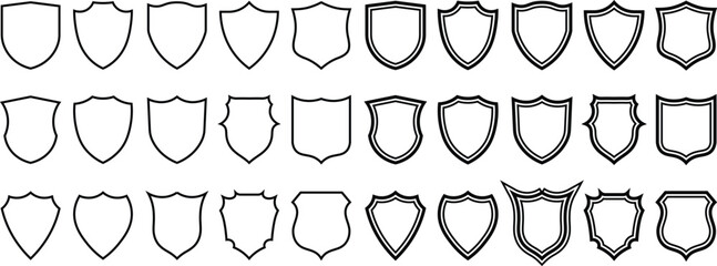 Fototapete - Diverse vector collection of shield shapes and emblems in modern minimalist design elements
