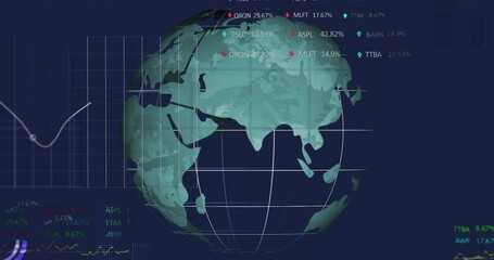 Poster - On dashboard load 3D globe rotating while stock tickers updating and graphs showing market trends