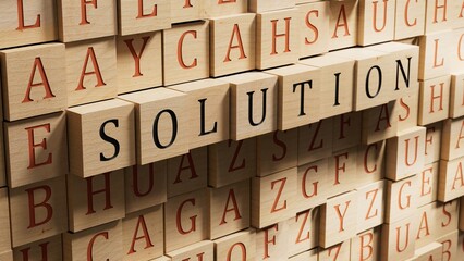 Poster - Solution.3D illustration of wooden blocks.close up of wooden blocks,3D rendering on wooden background.
