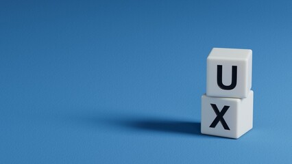 Fototapete - word ux with wooden elements.close up of wooden elements,Business Concept.3D rendering on blue background.