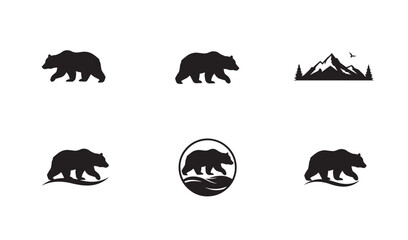 Poster - Black bear and mountain silhouettes logos and icons design for business and branding
