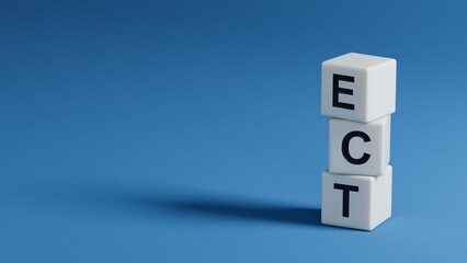 Poster - The word ECT is written on wooden elements. Medical concept.close up of wooden elements,Business Concept.3D rendering on blue background.