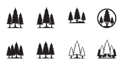 Poster - Collection of stylized forest illustrations in silhouette form for various design projects and concepts