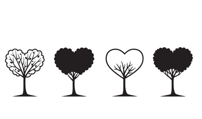 Poster - Four love heart shaped tree illustrations in minimalist black and white design