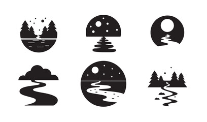 Poster - Minimalist nature inspired black and white circle logos representing landscape elements