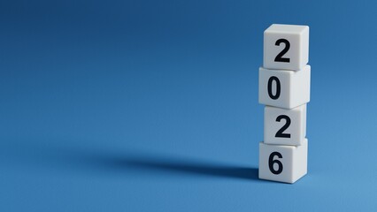 Poster - Happy new year 2025 success, investment, profit, money development, savings concept. 2025 number on wooden elements blocks.3D rendering on blue background.