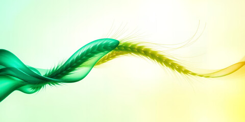 Poster - A green and yellow abstract wave design against a light colored gradient background art