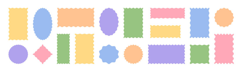 Poster - Set of pastel geometric shapes with corrugated edges. Retro wavy badges, text boxes, zigzag frames, label templates.