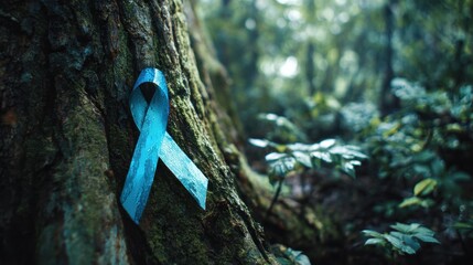 Poster - Awareness Ribbon Grows Into a Tree Representing Breath and Life in a Serene Forest