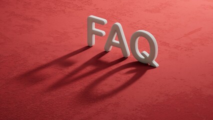 Poster - faq word written on shadow of 3d charcaters with copy space.close up of shadow of 3d charcaters,Business Concept.3D rendering on red background.