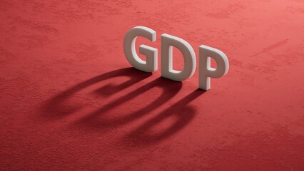 Poster - GDP. shadow of 3d charcaters form word GDP. Concept of Gross Domestic Product GDP.3D rendering on red background.
