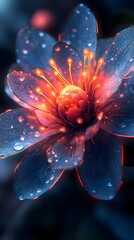 Fototapete - Radiant flower structure with glowing neon veins and sci-fi touch