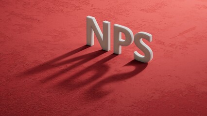 Poster - word nps with shadow of 3d charcaters.close up of shadow of 3d charcaters,Business Concept.3D rendering on red background.
