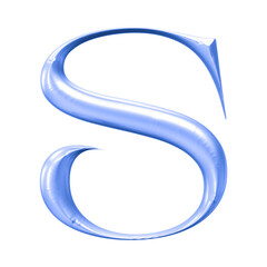 Leinwandbilder - A glossy light blue letter s isolated on a black background with a smooth and shiny surface design
