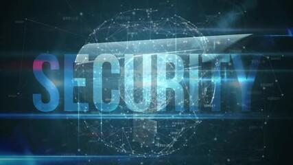 Poster - Triangular panel sliding over globe revealing lit bulb and SECURITY text illustrating cybersecurity