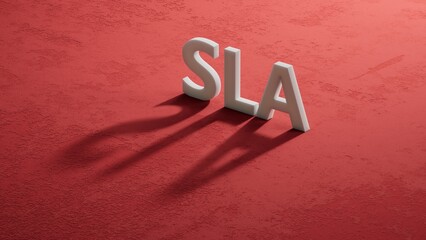 Poster - Three shadow of 3d charcaters with letters SLA means Service Level Agreement.close up of shadow of 3d charcaters,Business Concept.3D rendering on red background.