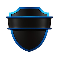 Aufkleber - A stylized black shield with blue trim and two horizontal bars on a plain black background space