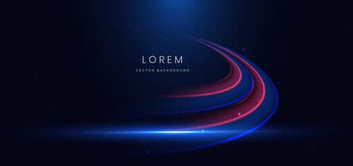 Poster - Abstract futuristic glowing neon blue and red curved. Hi-speed motion moving concept on dark blue background.