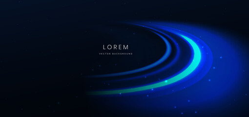 Poster - Blue glowing ray curved light on dark background with copy space for text.