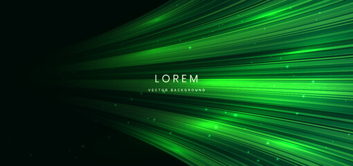 Poster - Abstract background curved green speed motion lines on dark background. Speed motion moving concept.