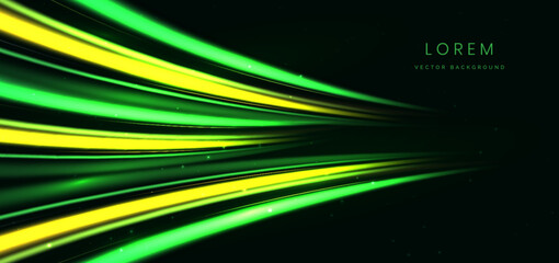 Poster - Abstract background curved green speed motion lines on dark background. Speed motion moving concept.
