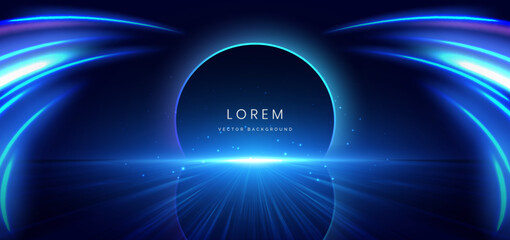 Poster - Scene blue light on dark background with effect glowing. Futuristic backdrop design concept.