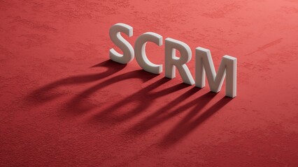 Poster - Abbreviation Scrm on shadow of 3d charcaters. Business analysis concept.close up of shadow of 3d charcaters,Business Concept.3D rendering on red background.