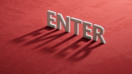 Poster - Enter.3D illustration of shadow of 3d charcaters.close up of shadow of 3d charcaters,3D rendering on red background.
