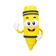Leinwandbilder - A cartoon yellow crayon character with a smiling face and waving on a black background illustration