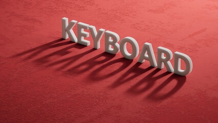 Poster - Keyboard.shadow of 3d charcaters spelling.Flat lay view from above on red background with shadow of 3d charcaters buttons.IT technology concept.3D rendering on red background.