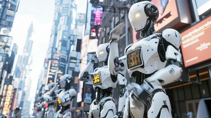Poster - A humanoid robot in a futuristic city
