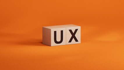 Fototapete - word ux with wooden cubes.close up of wooden cubes,Business Concept.3D rendering on orange background.