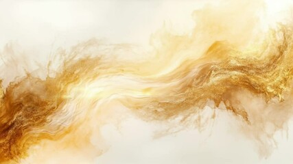 Wall Mural - Golden Flowing Smoke: An artistic representation of ethereal gold flowing across the frame. This image captures the fluid motion of light, creating a sense of depth and a dreamlike state.