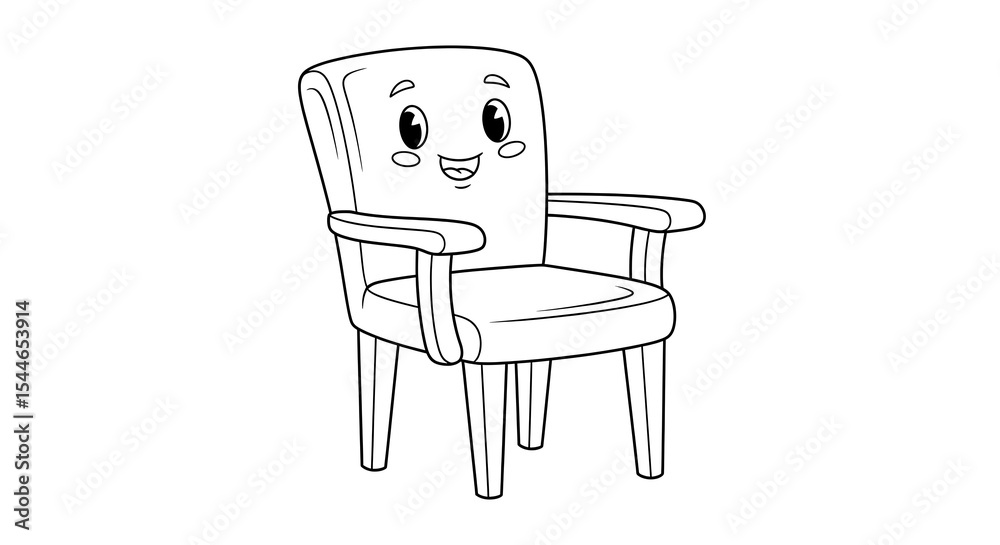 Cartoon chair illustration for kids coloring book page printable vector ...