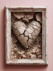 Poster - Clay Heart in a Puzzle Frame Emphasizing Emotional Repair and Resilience Amidst Cracked Earth Textures