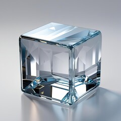 Aufkleber - Transparent glass cube with reflections on gray background