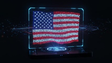 United States flag with artificial intelligent light technology