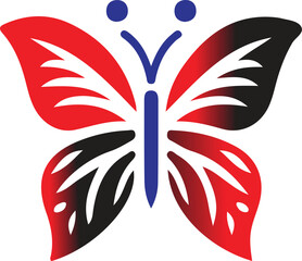 Poster - A colorful butterfly illustration with red black and blue wings on a white background digital art design