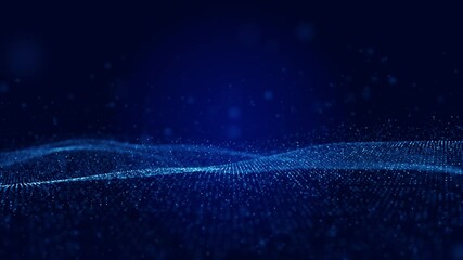 Poster - Digital blue wave with glowing particles and tech-inspired dots. Ideal for backgrounds, tech projects, and innovation concepts. Seamless loop 4k. 3D rendering