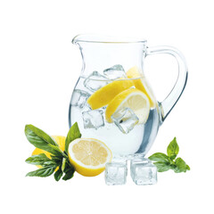 Aufkleber - Refreshing lemonade pitcher with ice and lemon slices, garnished with mint leaves, perfect for summer hydration