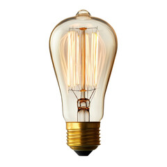 Poster - Vintage light bulb with warm glow, showcasing its filament design and glass structure, perfect for adding retro touch to any space