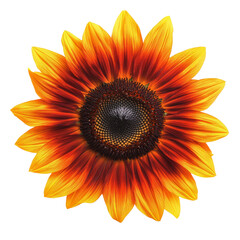Poster - Bright sunflower with vibrant yellow and orange petals, showcasing dark center. This stunning flower symbolizes warmth and positivity, perfect for any floral arrangement